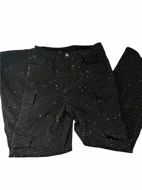 Rhinestone Cargo Pants Black Sparkly Wide Leg Y2K Glam Stretch Size 12